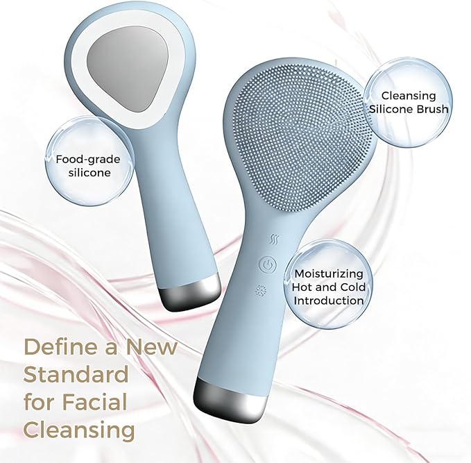Face Scrubber, Thermal & Cooling Modes, Face Brush, Deep Pore Cleansing, Silicone Face Scrubber, Electric Sonic Vibrations, Facial Cleansing Brush, Waterproof Home Spa & Travel Skincare
