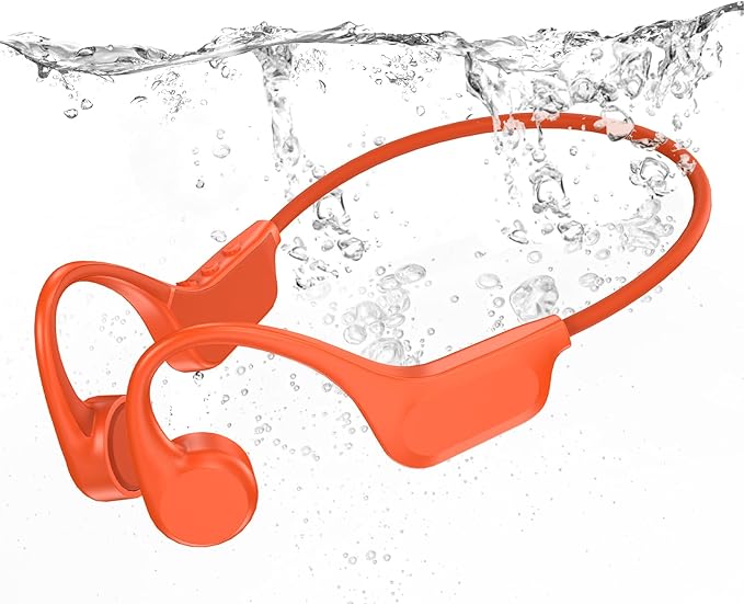 Bone Conduction Bluetooth Headphones-SwimBeats,IP68 Waterproof Swimming Headphones with 32GB MP3 Player, Lightweight Open Ear Design for Swimming/Surfing/Marathon/Cycling(Orange