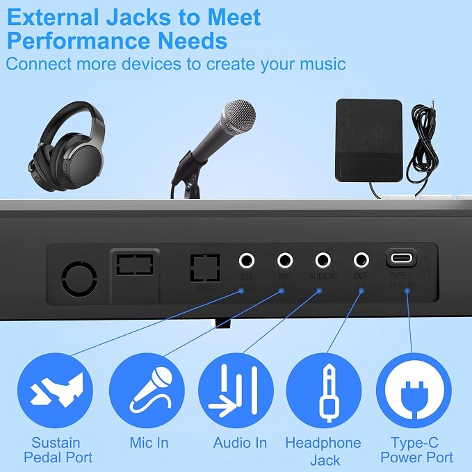 Electronic Piano keyboard,Foldable Full Size 88 Key Digital Pianos with Power Adapter,Pedal,Sheet Music Stand,Sticker,Bag,for Beginners,Black