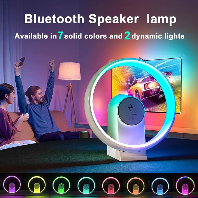 5-in-1 Color Changing Table Lamp, Portable Bluetooth Speaker,15W Wireless Charging Station, Dimmable Night Light, Phone Holder, Christmas Gift for Women, Men, Teen Boy Girl Trendy Stuff