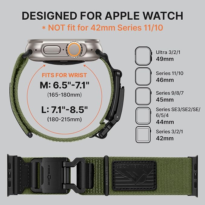 Bandletic Compatible with Apple Watch Ultra 2 Bands for Men, Soft Elastic Braided Nylon Sport Loop with Magnetic Fidlock Hook Buckle for iWatch Ultra 49mm, Series 11/10 46mm, 9/8/7 45mm, SE/6/5/4 44mm