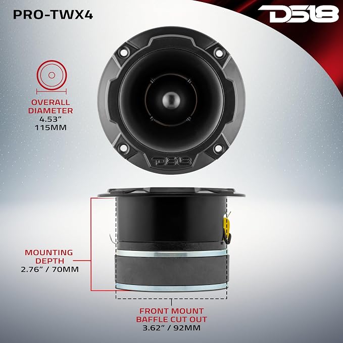 DS18 PRO-TWX4 4.5" Super Bullet Tweeter with 1.75" Titanium Voice Coil - 4-Ohm, 560 Watts (1 Speaker)