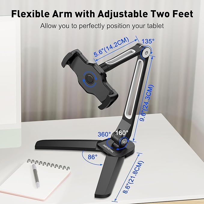 AboveTEK iPad Wall Mount, 3 in 1 Highflex 360° Under Cabinet iPads Mount for Kitchen, Tablet Celling Under Counter Holder, Kitchen Tablet Mount Fits 4.7" to 13.5" iPad, mini, Air, Surface Pro - Black