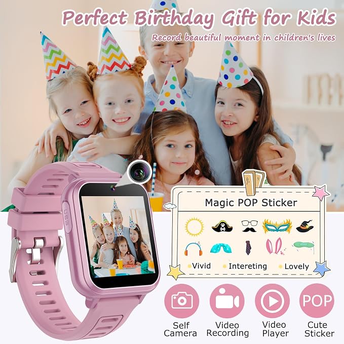 Wiszodet Smart Watch for Kids with 39 Games HD Touch Touchscreen Alarm Clock, Camera Music Player Pedometer Flashlight 12/24 hr Video & Audio Recording, Toys Gift for 3-12 Years Old Girls