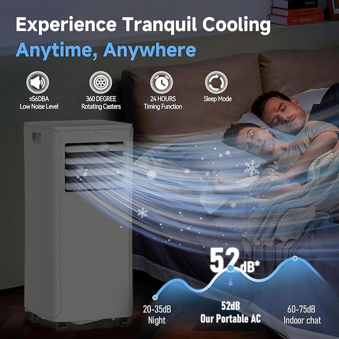Smart Portable Air Conditioner with WiFi, 12,000 BTU AC Unit Cools 550 sq.ft, 3-in-1: Dehumidifier, Fan & Quiet Cooling for Bedroom, 24H Timer, Remote, Window Kit Included
