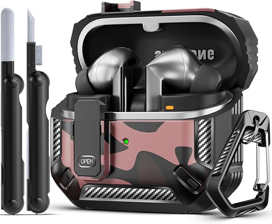 Lock Fit Designed for Samsung Galaxy Buds3 FE (2025) / Buds3 Pro (2024) / Buds 3 Case (2024),with Cleaning kit Full Body Shockproof Carbon Fiber Protection Design