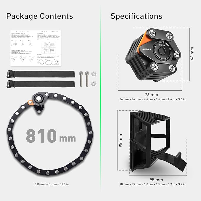 Lambolt Electric Scooter Lock - Heavy Duty Anti-Theft Folding Combination Bike Lock for Ebike | Compact Alloy Steel Security Chain Lock with Mounting Bracket