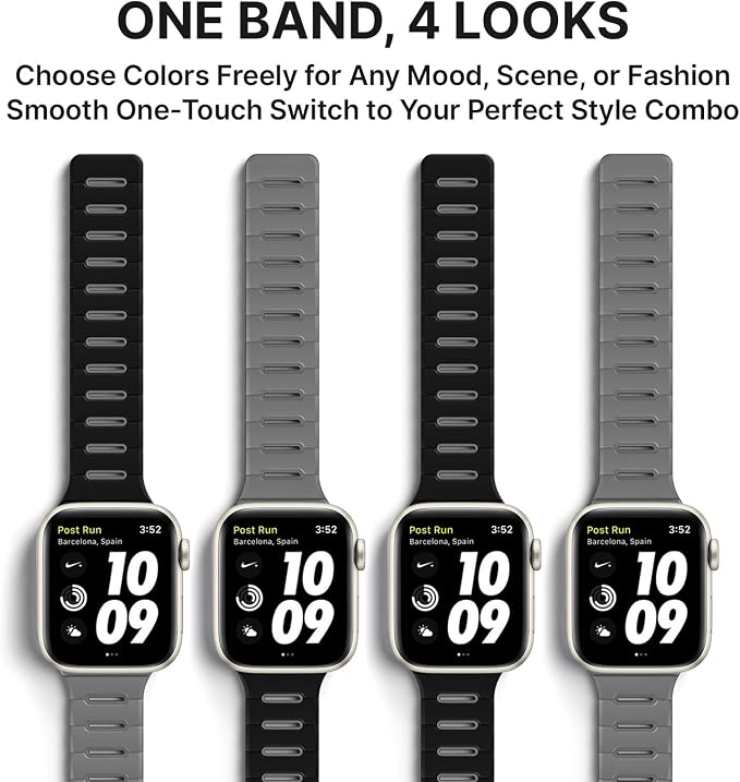 Bandletic Double Magnetic Compatible with Apple Watch Series 11 Band 46mm Men, Rugged Silicone Sport Watchband for iWatch 49mm(Ultra3/Ultra2),45mm(9/8/7), 44mm(SE3/SE2/SE/6/5/4),42mm(3/2/1),Black Gray