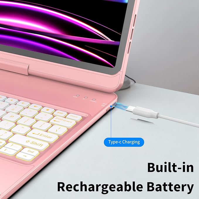 HOTLIFE Keyboard Case for iPad Air 13 inch (M4/M3/M2, 2026/2025/2024), Multi-Touch Trackpad Backlit Keyboard for iPad Pro 12.9 (6th, 5th, 4th, 3rd Gen)-360° Protective Case with Pencil Holder (Pink)