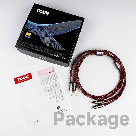 TODN 16.4ft HiFi RCA Stereo Cable Shielded Interconnect for Home Audio | 4-core-OFC, Ferrite Bead, Noise Reduction, 24K Gold-plated Plug, RCA to RCA, L/R Channel, for CD/Turntables/Phono/Amp/Sub