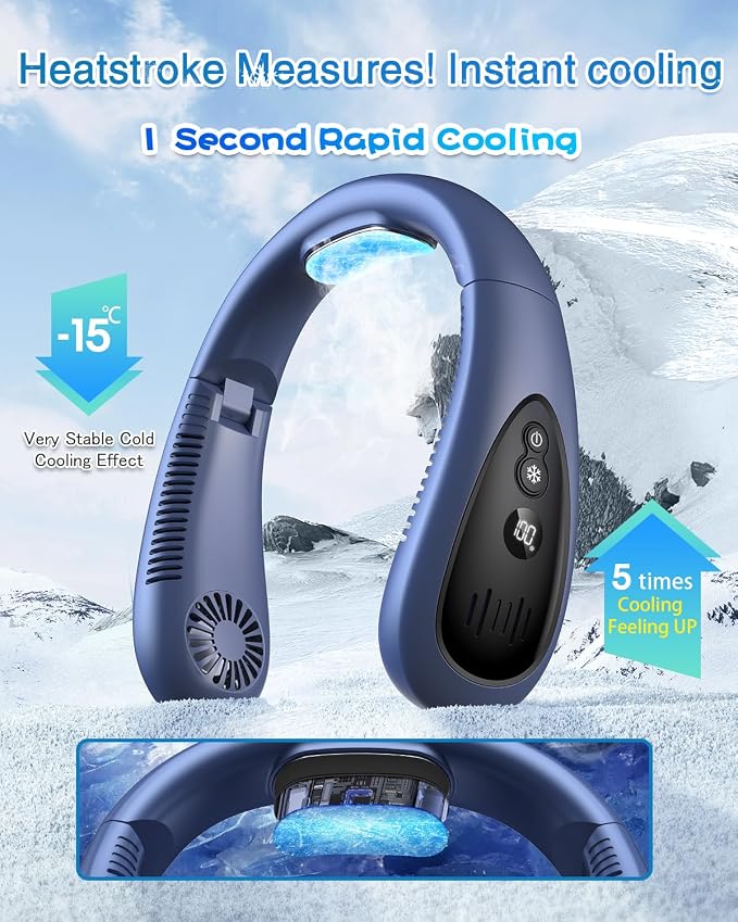 Neck Air Conditioner, Portable Neck Fan with Cooling Plate 360°Cooling Airflow, 5000mah Rechargeable USB Fan Hands Free Bladeless Wearable Foldable Mini Fan for Men Women Home Office Outdoor