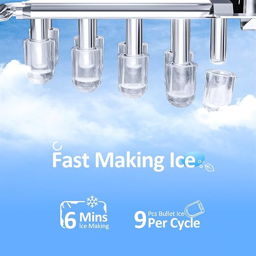 Antarctic Star Ice Maker Machine Countertop,Portable Automatic 9 Ice Cubes Ready in 8 Minutes,Makes 26 lbs of Ice per 24 Hours,Self-Clean,See-Through Lid for Home/Bar/Party (Stainless Steel)