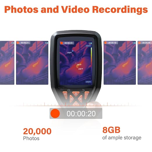 Handheld Thermal Imaging Camera 320×240 Super Resolution, 25HZ Refresh Rate, High/Low Temp Alarm, 8H Battery Life for Water Leak Detection, Hidden Moisture and Home Inspection