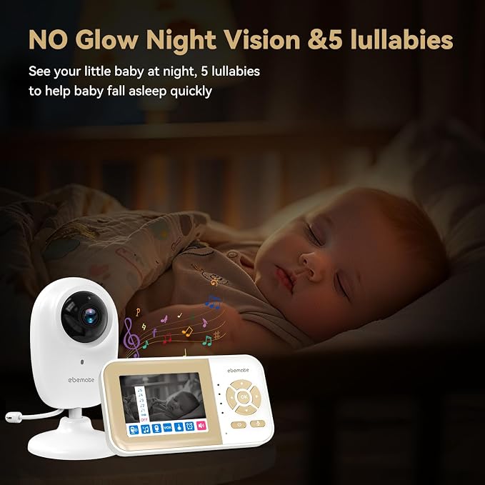 ebemate WiFi Video Baby Monitor with 2 Camera,2.8" Display with 1500Ft Long Range,WiFi On/Off,1080P No Glow Night Vision,2-Way Talk Baby Cam Monitoring