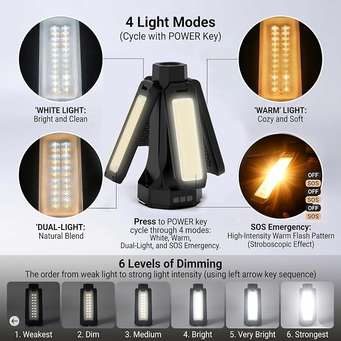 16000mAh Telescopic Camping Light, Rechargeable LED Lantern with Tripod Stand, Portable Flashlight & Power Bank, 300° Rotatable Dimmable Tent Light, Magnetic Base & SOS for Hiking, Fishing, Camping