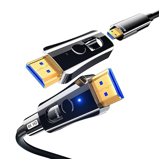 60Ft HDMI Cable Fiber Optic 8K 48Gbps, in Wall HDMI 2.1 Cord with Detachable Micro Connector, Supports 8K@60Hz 4K@120Hz Compatible with Projector, TV, PC, Monitor