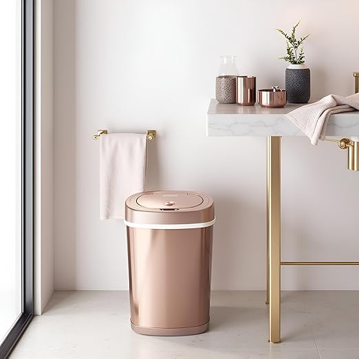 15L Stainless Steel Smart Trash Can with Infrared Motion Sensor | Touchless 0.3s Fast Open & Auto-Close | Long-Lasting Battery Life (Champagne Gold)
