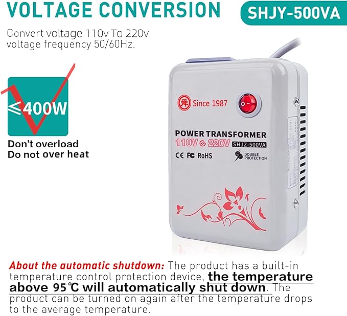 SUNSHUN Step Up Transformer 110v to 220v, 500W Step Up Voltage Converter 110V-120V to 220V-240V Voltage Transformer with Temperture Control Protection for Europe Asia Appliances Used in US