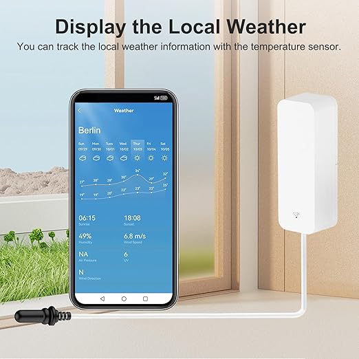 Smart Thermometer Hygrometer with Probe, WiFi Aquarium Temperature Humidity Gauge with App Remote Monitor, Indoor Refrigerator Thermometer Sensor, Data Storage&Export, Compatible with Alexa. 2PCS