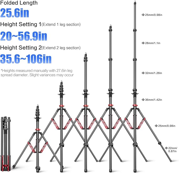FreeSea Light Stand Photography - 1.4in(36mm) Oversized Tubes Heavy Duty Stand, Aluminum Alloy Construction, 106in Tall Tripod with Flip-Lock & Gas Spring, Holds Softboxes/Ring Lights up to 5KG