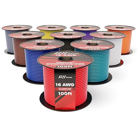 GS Power 1000ft CCA 16 Gauge Wire Automotive, 100ft Spool, 10 Colors, 16 AWG 12v Low Voltage, Speaker Electrical Wire Low Voltage Primary for Car Stereo Audio Trailer Harness Hookup Wiring LED DIY