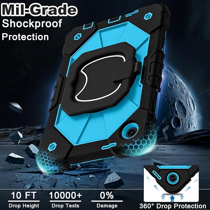 WESOROL Case for T-Mobile Revvl Tab 2 10.1 inch 2025 Release, Heavy Duty Shockproof Full Body Protective Cover with 360 Rotating Stand and Shoulder Strap,Black Blue