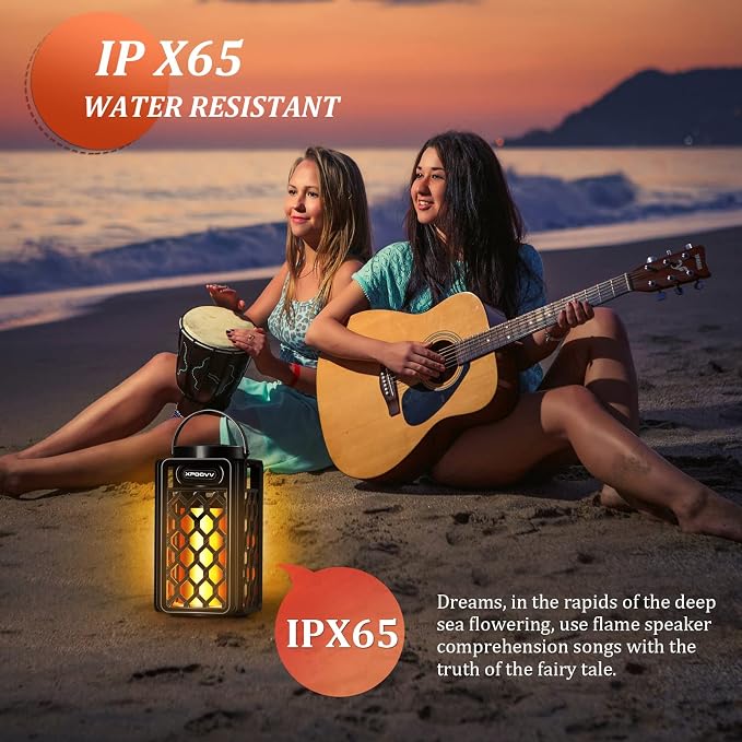 Gifts for Men Him Husband Boyfriend, Waterproof Bluetooth Speaker with LED Torch Flame Lights, 10W Deep Bass for Patio Porch Garden Backyard Birthday Gifts (2 Pack)
