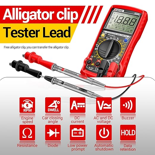 ANENG SZ26 Multimeter,Digital Automotive Engine Analyzer with 500-10000RPM Tach,Dwell Angle,Duty Cycle,DC Current,AC/DC Voltage,Amp,Ohm,Large LCD,Data Hold,Versatile Tester for Car Diagnostics