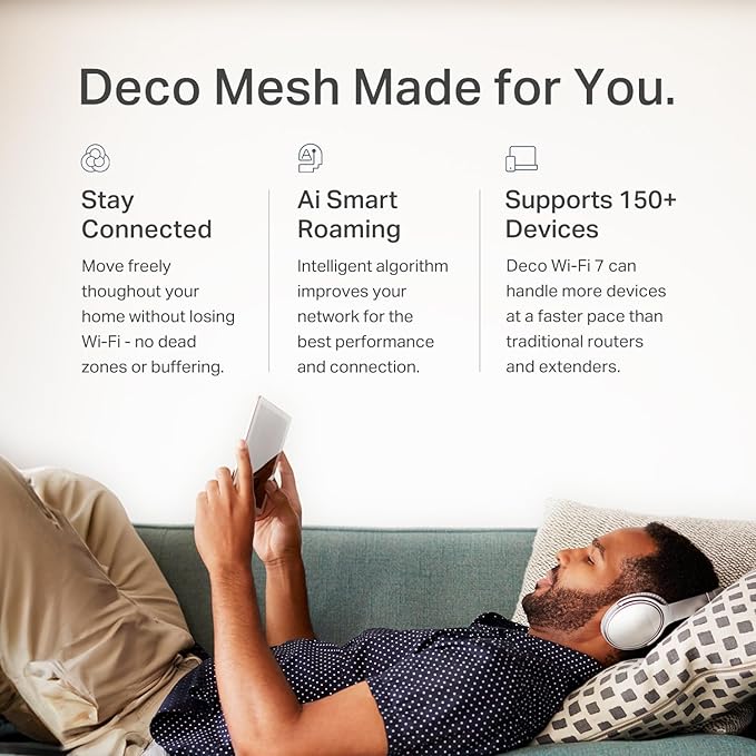 TP-Link Deco 7 BE25 Dual-Band BE5000 WiFi 7 Mesh Wi-Fi Router | 4-Stream, 240 Mhz Channels | Covers up to 2,600 Sq.Ft | 2X 2.5G Ports Wired Backhaul | VPN, MLO, HomeShield, Free Expert Help, 1-Pack