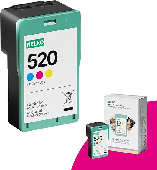Nelko 520 Genuine Color Ink Cartridges, 2.0 High-Yield Ink Cartridge Compatible with PP01 & PP03 Photo Printer, Water Oxidation-Proof, Photo Printer Cartridge for PP01 Photo Printing, for Home&School