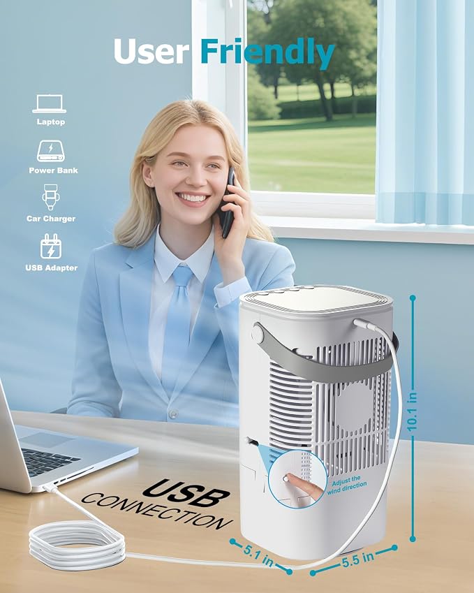 Portable Air Conditioners AC Unit: 3-Speed Mini Air Conditioner, 3-in-1 Personal Cooling Fan, Small Air Cooler with 1000ml Water Tank, 2H/4H Timer, USB Powered for Bedroom Office Desk