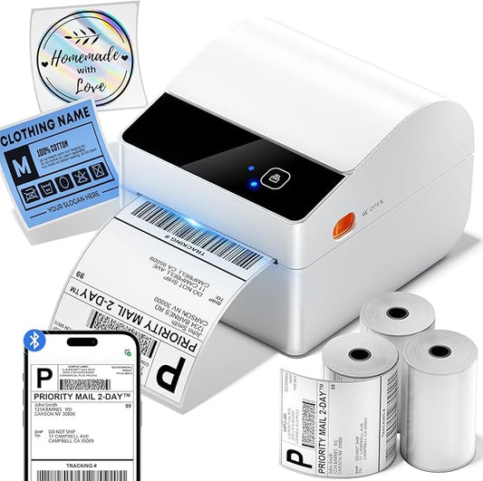 ASprink Bluetooth Shipping Label Printer with 3 Roll Labels, 4x6 Thermal Label Printer for Small Business, Thermal Printers Come with 750PCS 4x6‬ White Labels (250 Labels/Roll)