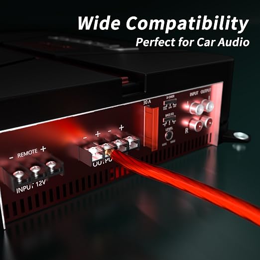 10 Gauge Wire 25FT Red Copper Clad Aluminum CCA Battery Cable, Primary Power/Ground Cable for Car Audio Speaker, RV Trailer, Amp, Inverter RV Truck, Marine, Solar Equipment, Translucent Jacket