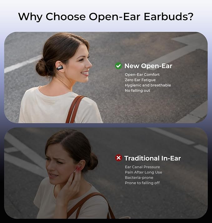 LC-dolida Open-Ear Wireless Earbuds with Smart LED Display Case, Clip On Earbuds All-Day Comfort & Situational Awareness, Case Control for Volume, EQ, Music, Find My Earbuds & Camera, Timer (Black)
