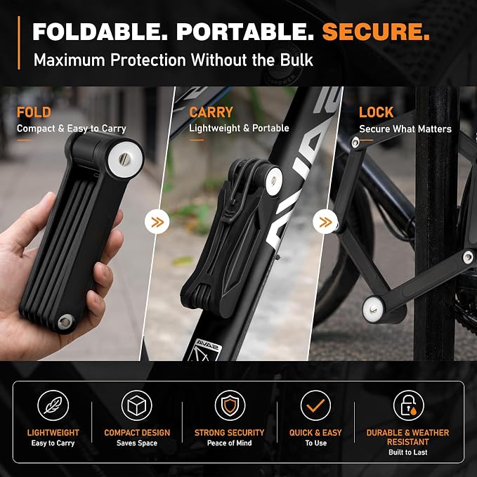 Heavy Duty Folding Bike Lock, 34" Foldable Bicycle Lock with 4 Keys & Mounting Bracket, Alloy Steel Anti Theft Bike Lock for Electric Bike, Scooter & Motorcycle, Portable Security Lock - Black