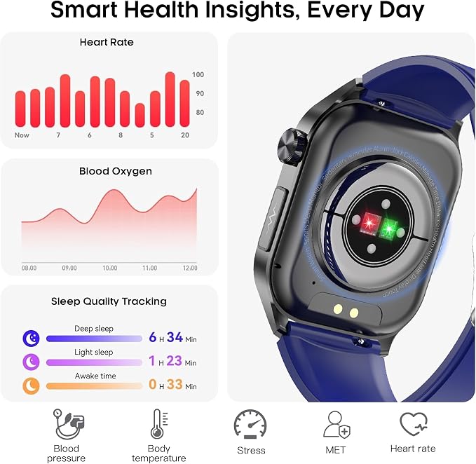 Yowow BIT Smart Watch for Men Women, 2.04" AMOLED Fitness Tracker with Bluetooth Call, Heart Rate SpO2 Blood Pressure HRV Sleep Stress, 150 Sports Modes, IP68 Waterproof for Android iOS (Red)