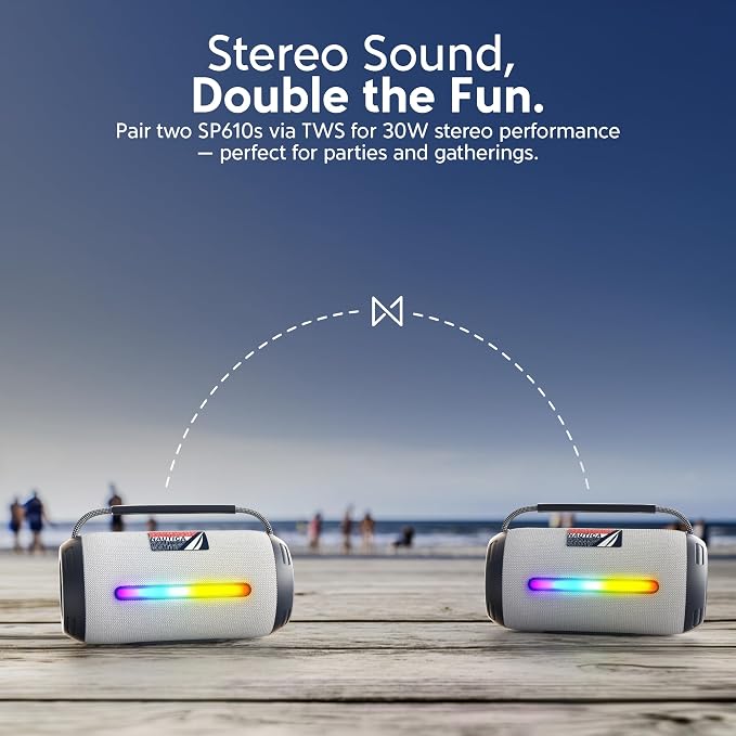 Nautica Urban SP610 True Wireless Outdoor Speaker, Portable IP5 Splash-Proof Bluetooth Speaker, Perfect for Camping, Beach, Backyard & Travel