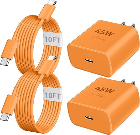 45W Super Fast USB C Charger for iPhone 17 16 Pro Max Charger, 10FT Long iPhone Chargers Fast Charging Cord Cable for iPhone 17 16 Pro Max/17 16 Pro/16 Plus,15 Pro Max/15, Android Phone-Orange