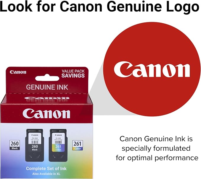 Canon PG-260 / CLI-261 Genuine Ink Value Pack (2 Cartridges), Compatible with TS5320, TR7020