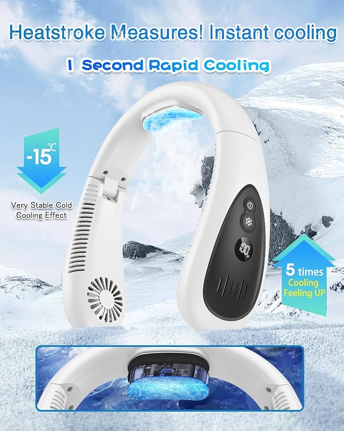 Neck Air Conditioner, Portable Neck Fan with Cooling Plate 360°Cooling Airflow, 5000mah Rechargeable USB Fan Hands Free Bladeless Wearable Foldable Mini Fan for Men Women Home Office Outdoor