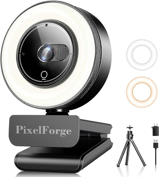4K Webcam for PC with Microphone & Light & Privacy Cover, Web Camera for Desktop Computer/Laptop/Monitor/Mac, USB Streaming Camera for Zoom/Skype/Teams/Video Calling/Studying and Conference