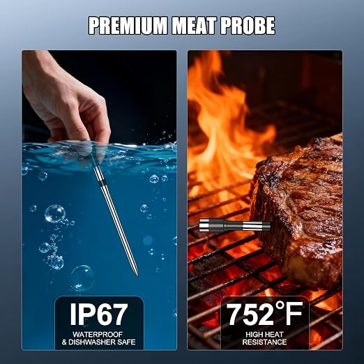 Wireless Meat Thermometer, Digital Food Thermometer NIST Certified Accuracy ±0.5° for Kitchen Grill BBQ Oven Smoker Rotisserie