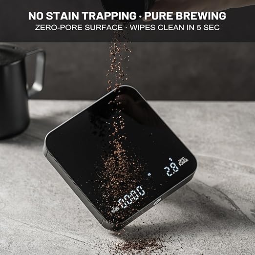 KitchenTour CaféMetric Coffee Scale with Timer 0.1g/2000g - Precision Small Scale for Espresso & Pour Over - Mini Scale with LED Display AAA Battery Black
