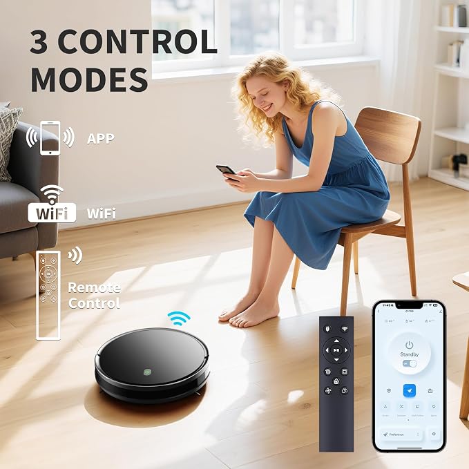 JEBRO 2 in 1 Robot Vacuum and Mop Combo, 3500 Pa Suction, 120 Min Runtime, 2.9" Slim, App/Voice/Remote Control, Self-Charging for Pet Hair, Hard Floor, Carpet