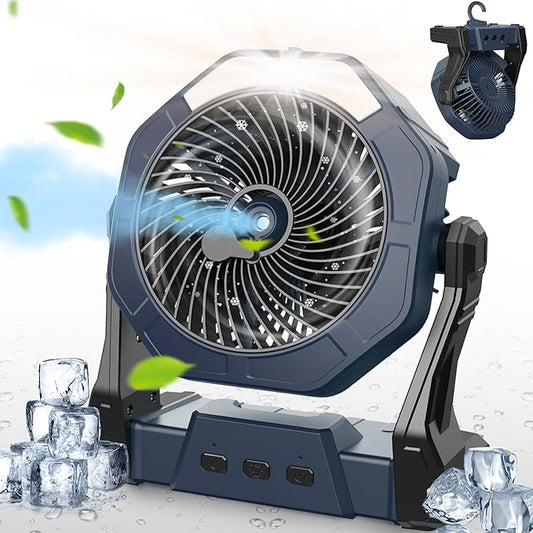 Ausic Portable Misting Camping Fan, 8" Outdoor Cooling Fan with LED Light, Water Spray, Hook, [Max 35H] Battery Operated Rechargeable Fan for Sports Sidelines, Patio, Beach, Tent, Travel