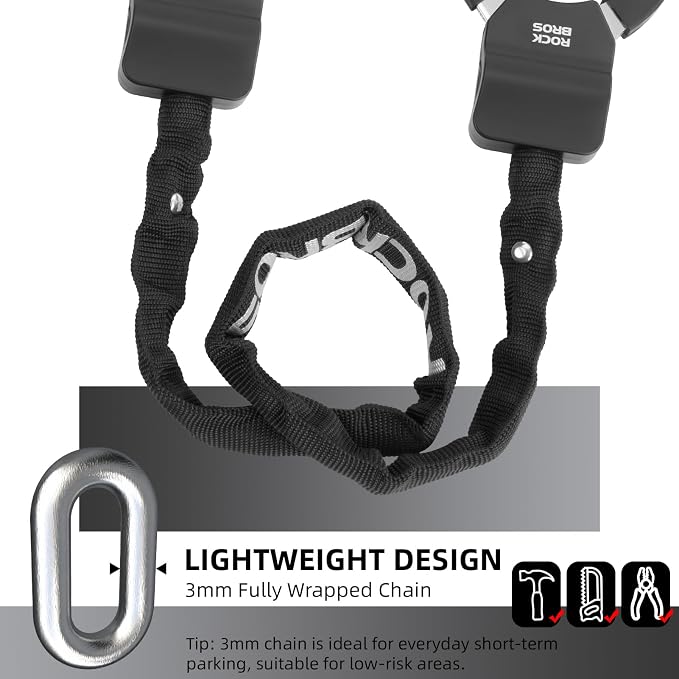 ROCKBROS Bike Lock Scooter Lock 23.4-Inch Heavy Duty Anti-Theft Chain Lock with Key E-Bikes Accessories