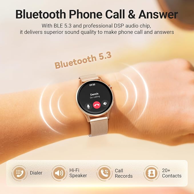 Fitpolo Smart Watch for Women,1.3" AMOLED Touchscreen Fitness Tracker, Make/Answer Calls, Heart Rate SpO2 Monitor,IP68 Waterproof,Sleep Activity Tracking Smartwatch for Android Phones iPhone (Bronze)