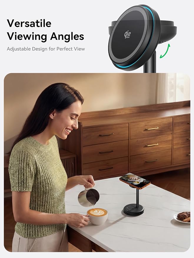 THREEKEY 25W Wireless Charger Stand: Qi2.2 Certified 2-in-1 Fast Charging Station for Apple with Cooling Fan - for iPhone 17/16/15/14/13/12 & AirPods Nightstand, Office, Desk (No Adapter)