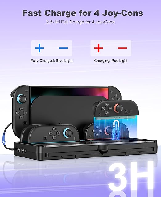 Switch 2 Game Organizer & Charging Station – Charges 4 Joy Cons & Stores 20 Game Cards | Joy-Cons Controller Charging Dock with Sync USB | Compatible Only with Nintendo Switch 2 (2025)