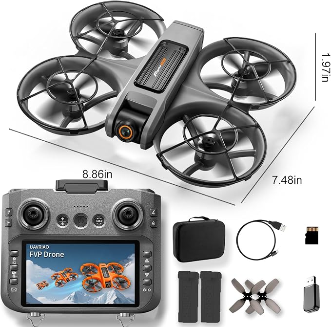 4.5-inch HD Screen Remote Control Drone with 2K Dual Cameras and Brushless Motor, Quadcopter with Propeller Guards, Auto Hover, 3D Flips, Follow-Me Mode, LED Night Lights, Two Batteries for 30 Minutes Flight Time, One-Key Takeoff/Landing — The Ideal Gi...